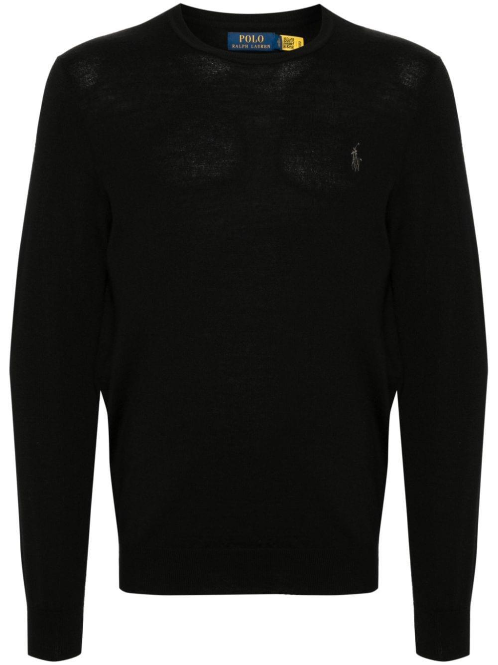 POLO RALPH LAUREN Round-neck Wool Sweater In Black Product Image