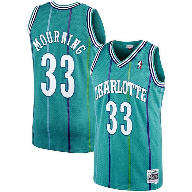 Mitchell & Ness Mens Alonzo Mourning Mitchell & Ness Hornets Swingman Jersey - Mens Teal/Purple Product Image