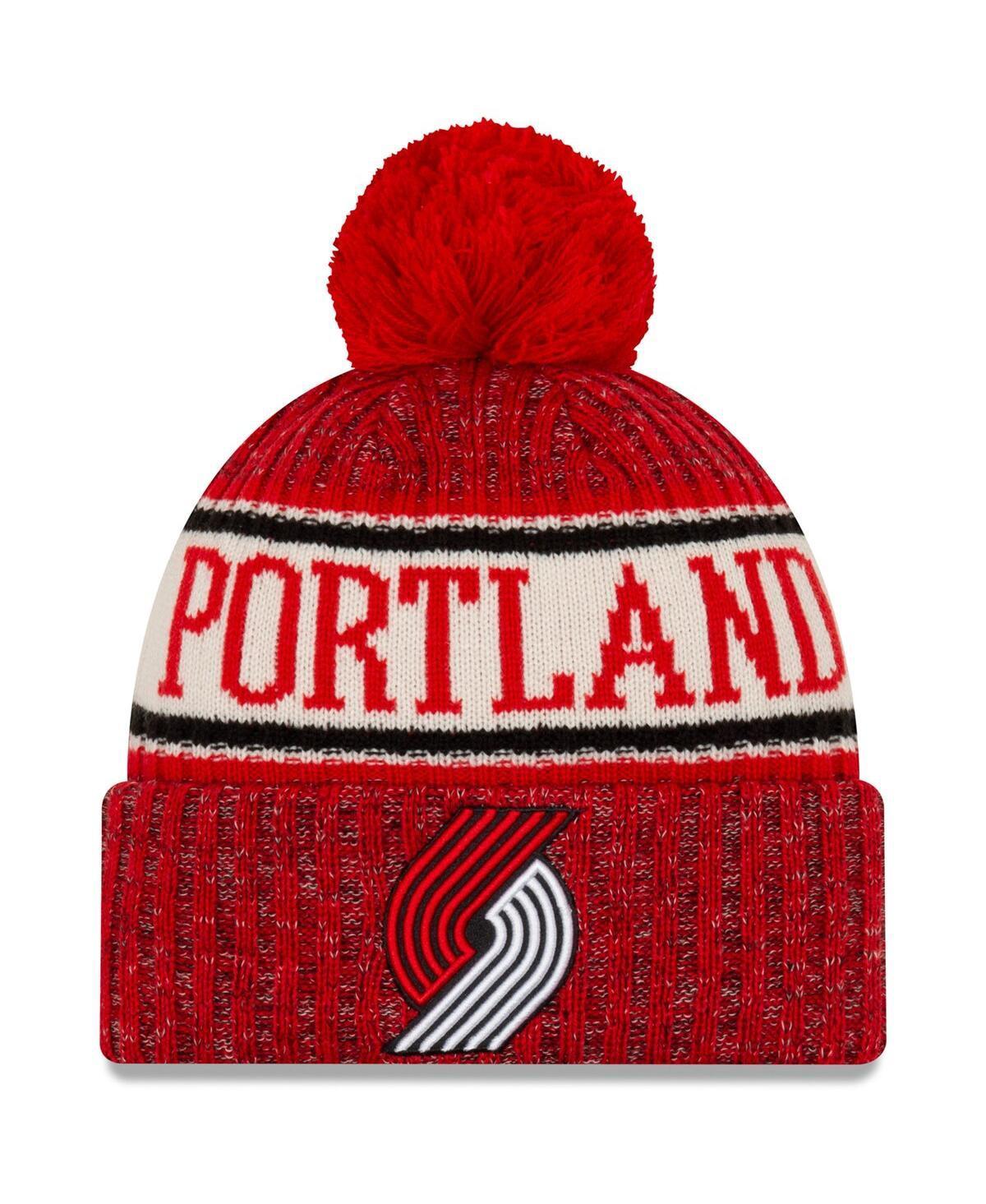 Mens New Era Red Portland Trail Blazers Sport Cuffed Knit Hat with Pom Product Image