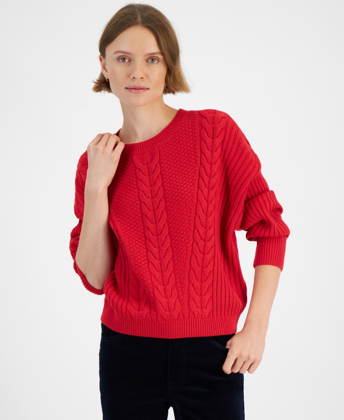 Tommy Hilfiger Womens Ribbed Cable-Knit Sweater Product Image