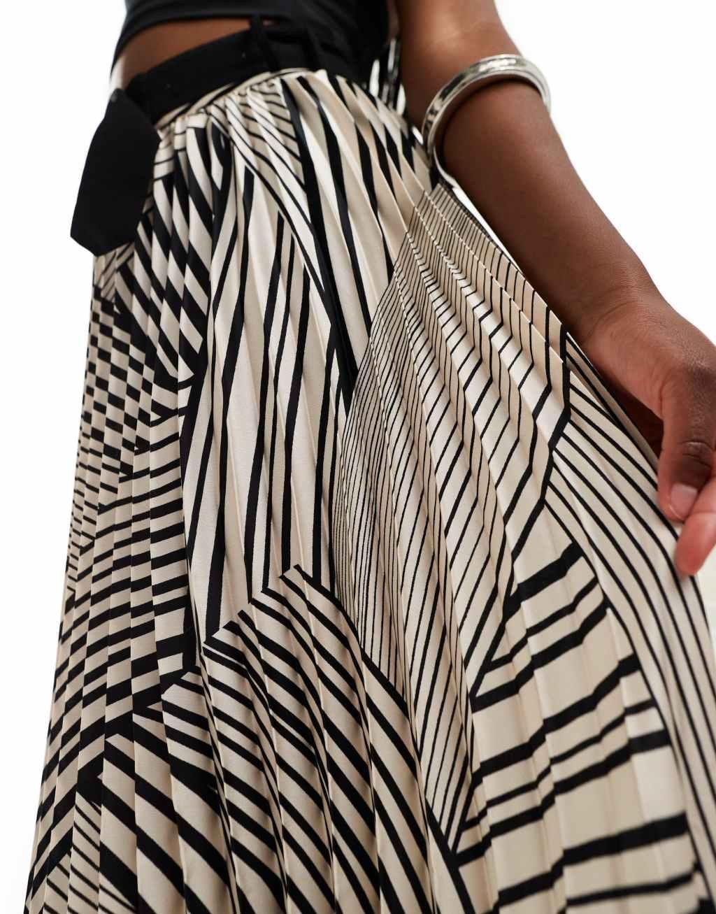 Style Cheat pleated midi skirt with belt in geo print Product Image