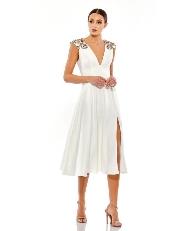 Ieena for Mac Duggal Beaded Cap Sleeve Cocktail Dress Product Image