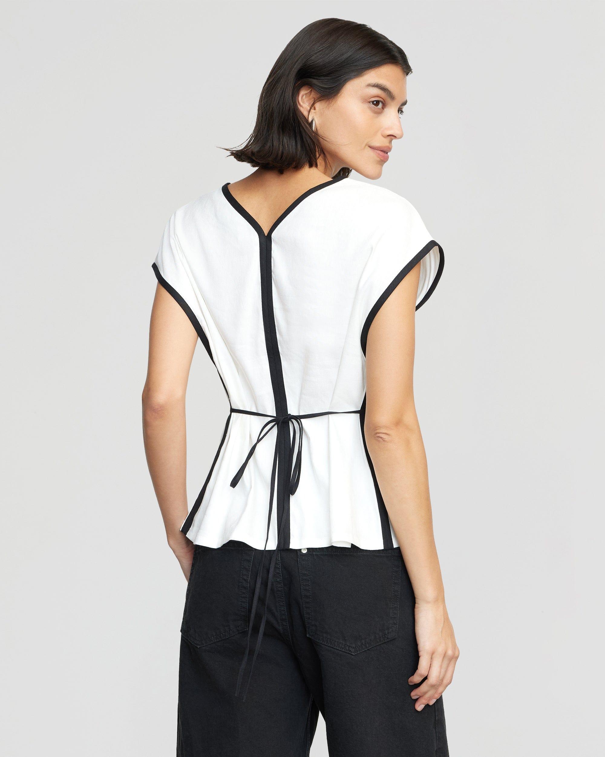 Basna Contrast-Trim Linen Blouse Product Image