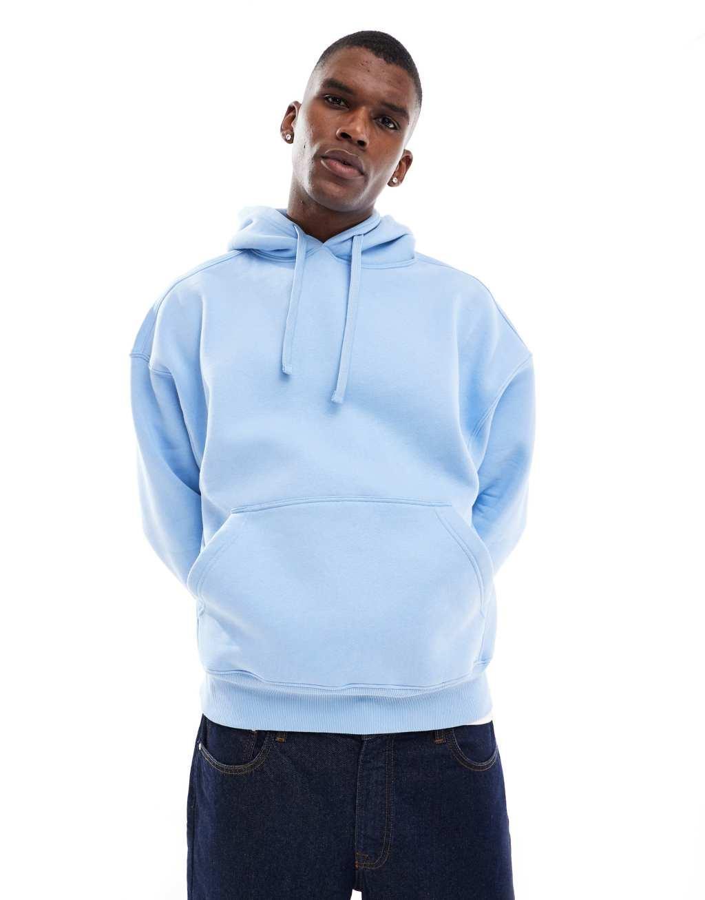 Pull&Bear basic hoodie in light blue Product Image