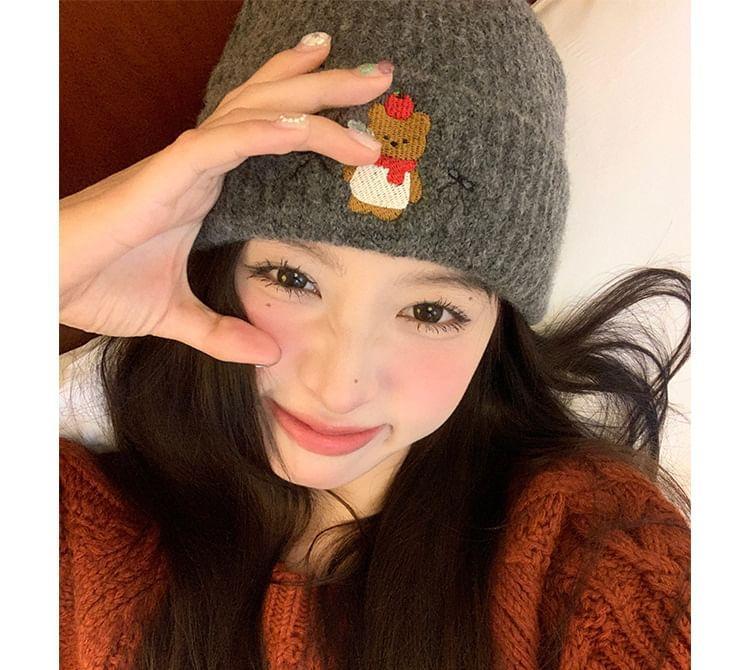 Bear Embroidered Knit Beanie Product Image