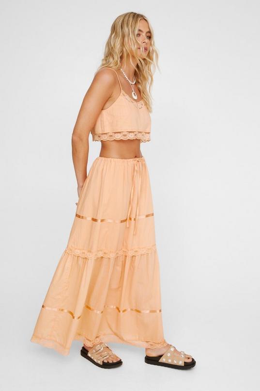 Applique Lace Tiered Drawstring Maxi Skirt Product Image