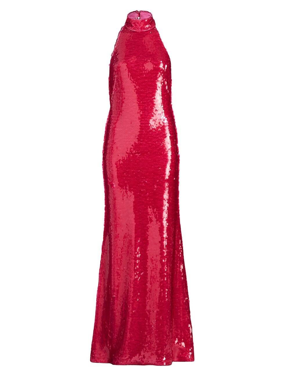 Womens Sequined Halter Backless Gown Product Image