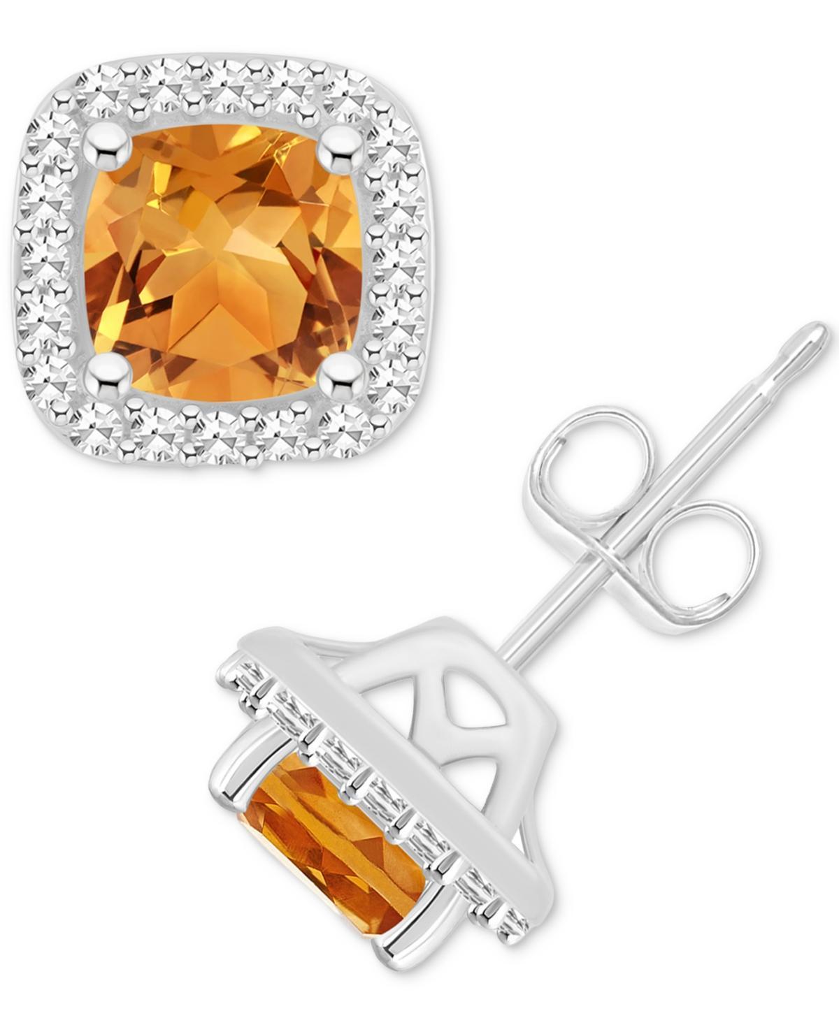 Celebration Gems Sterling Silver 5 mm Cushion Gemstone & 1/5 Carat T.W. Diamond Halo Stud Earrings, Womens, Orange Product Image