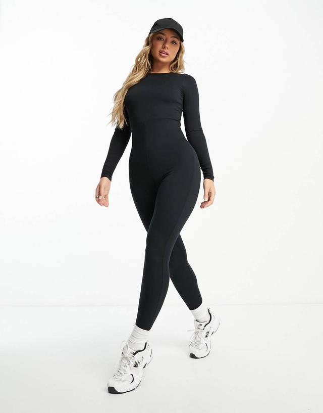 ASOS DESIGN soft touch long sleeve unitard jumpsuit in black Product Image