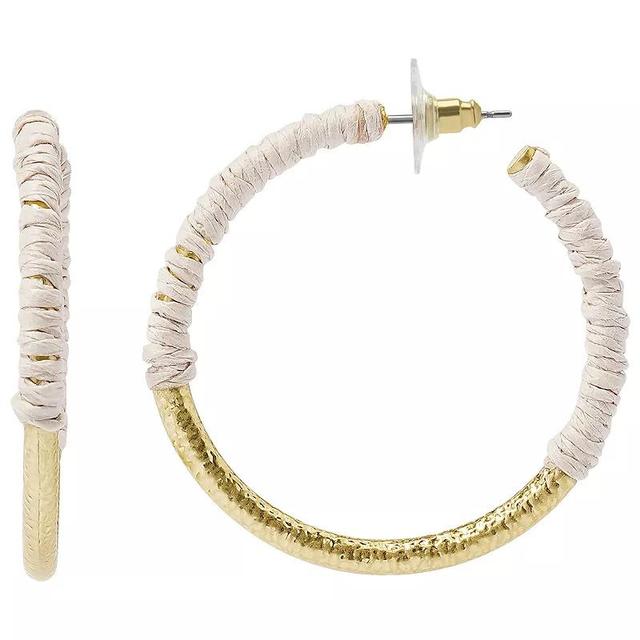 Sonoma Goods For Life Gold Tone Cream Thread Wrap J Hoop Earrings, Womens, White Product Image