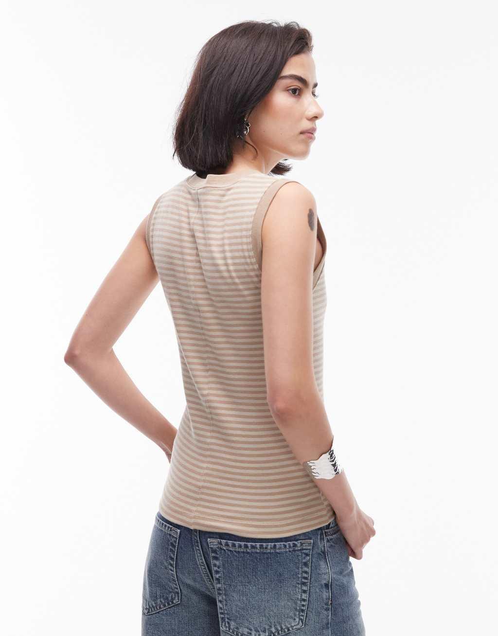 Topshop striped scoop neck tank top in stone Product Image