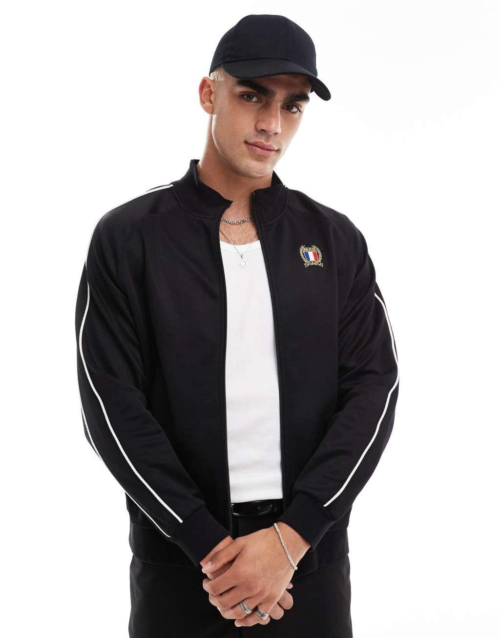 Cotton On tricot sports zip up jacket in black Product Image