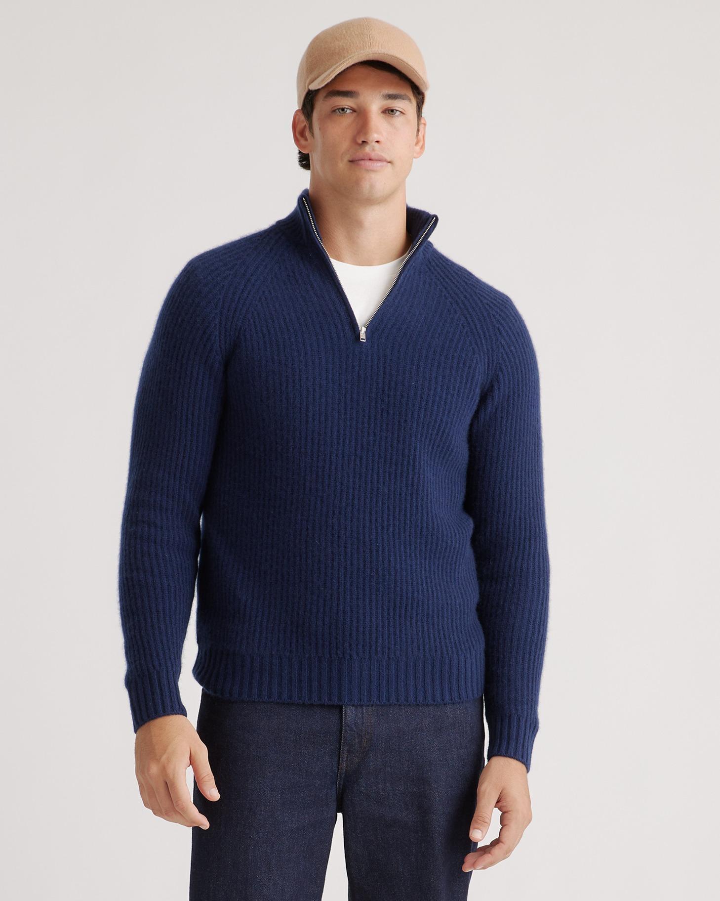 Mens Mongolian Cashmere Fisherman Quarter Zip Sweater in Navy, Size Small by Quince Product Image