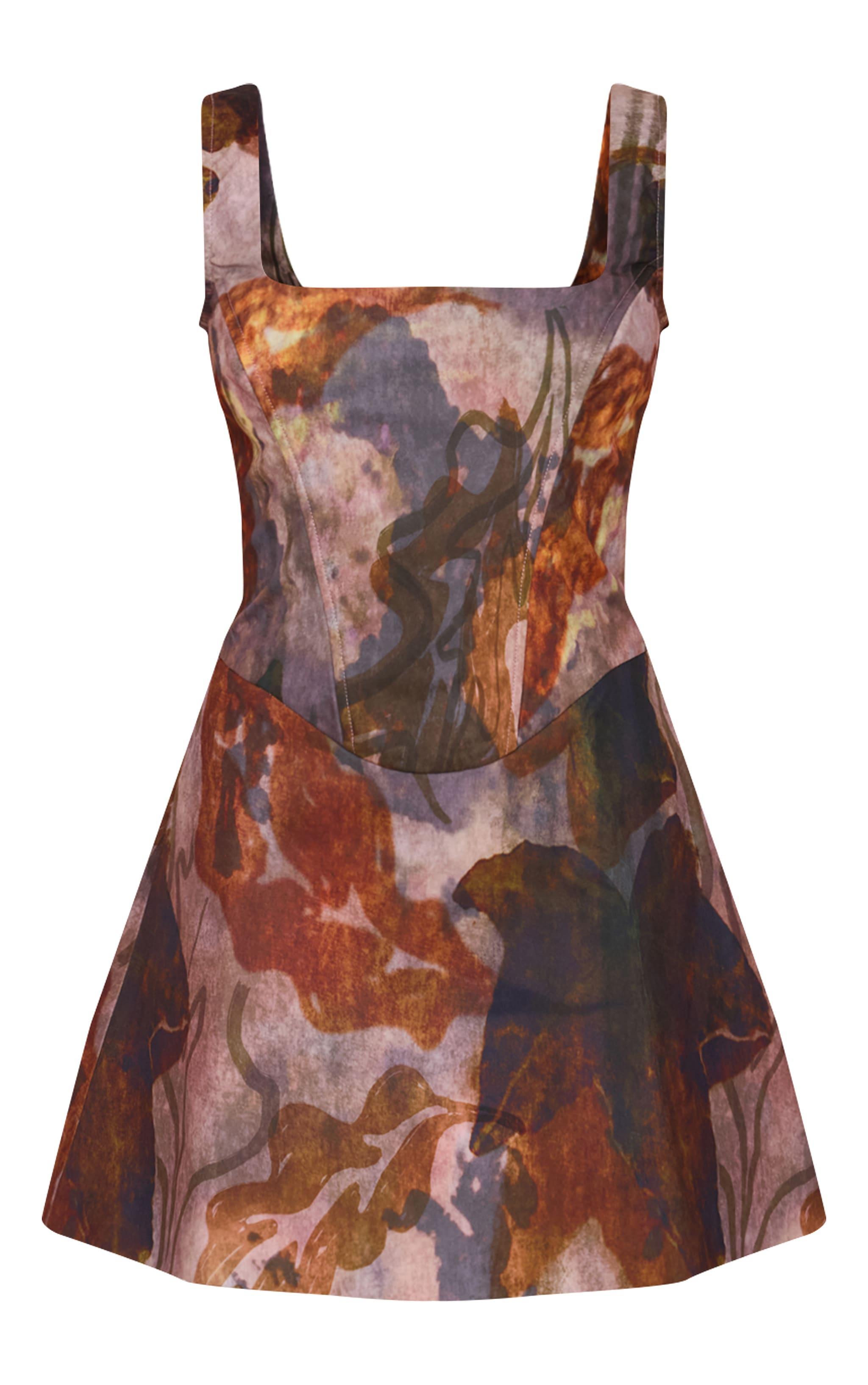 Olive Floral Corset A Line Shift Dress Product Image