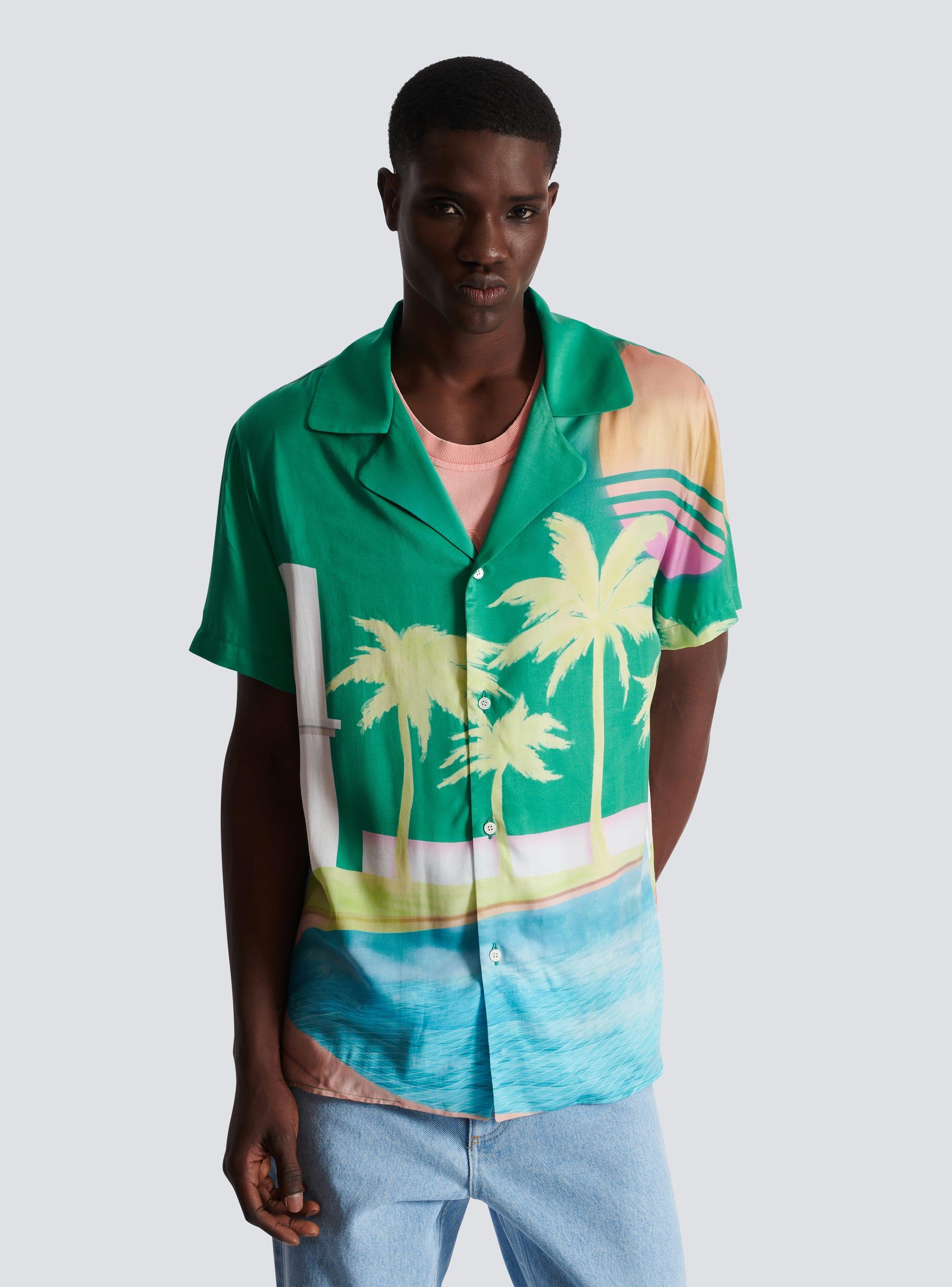 Short-sleeved twill shirt with palm tree print Product Image