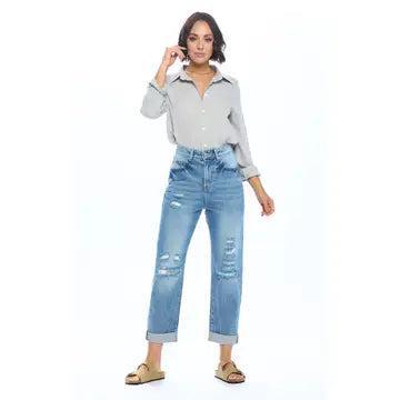 High Rise Ripped Boyfriend Jeans Female Product Image