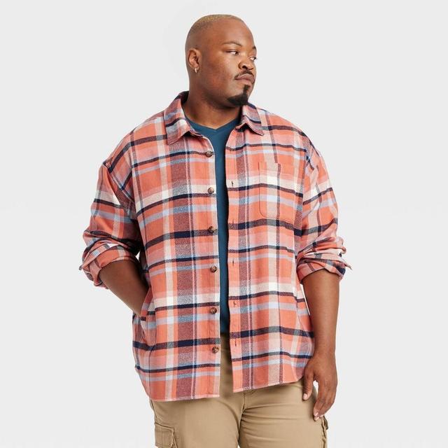 Mens Big & Tall Heavyweight Flannel Long Sleeve Button-Down Shirt - Goodfellow & Co Red XXLT Product Image