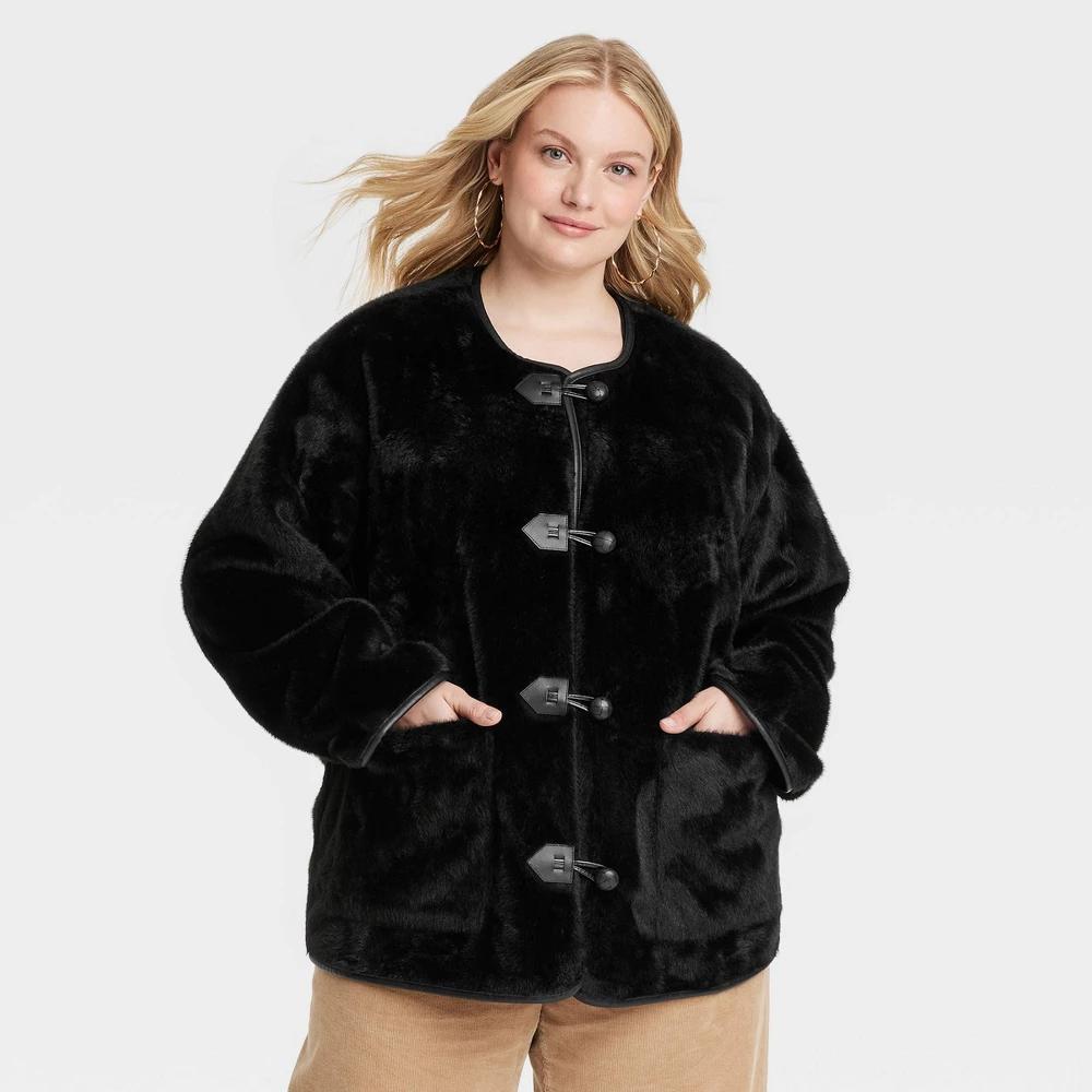 Womens Faux Fur Jacket - Universal Thread Black Product Image