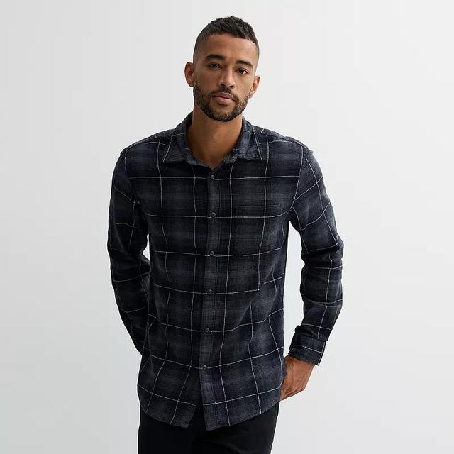 Mens Sonoma Goods For Life One Pocket Flannel Button-Down Shirt Blue Window Pane Plaid Product Image