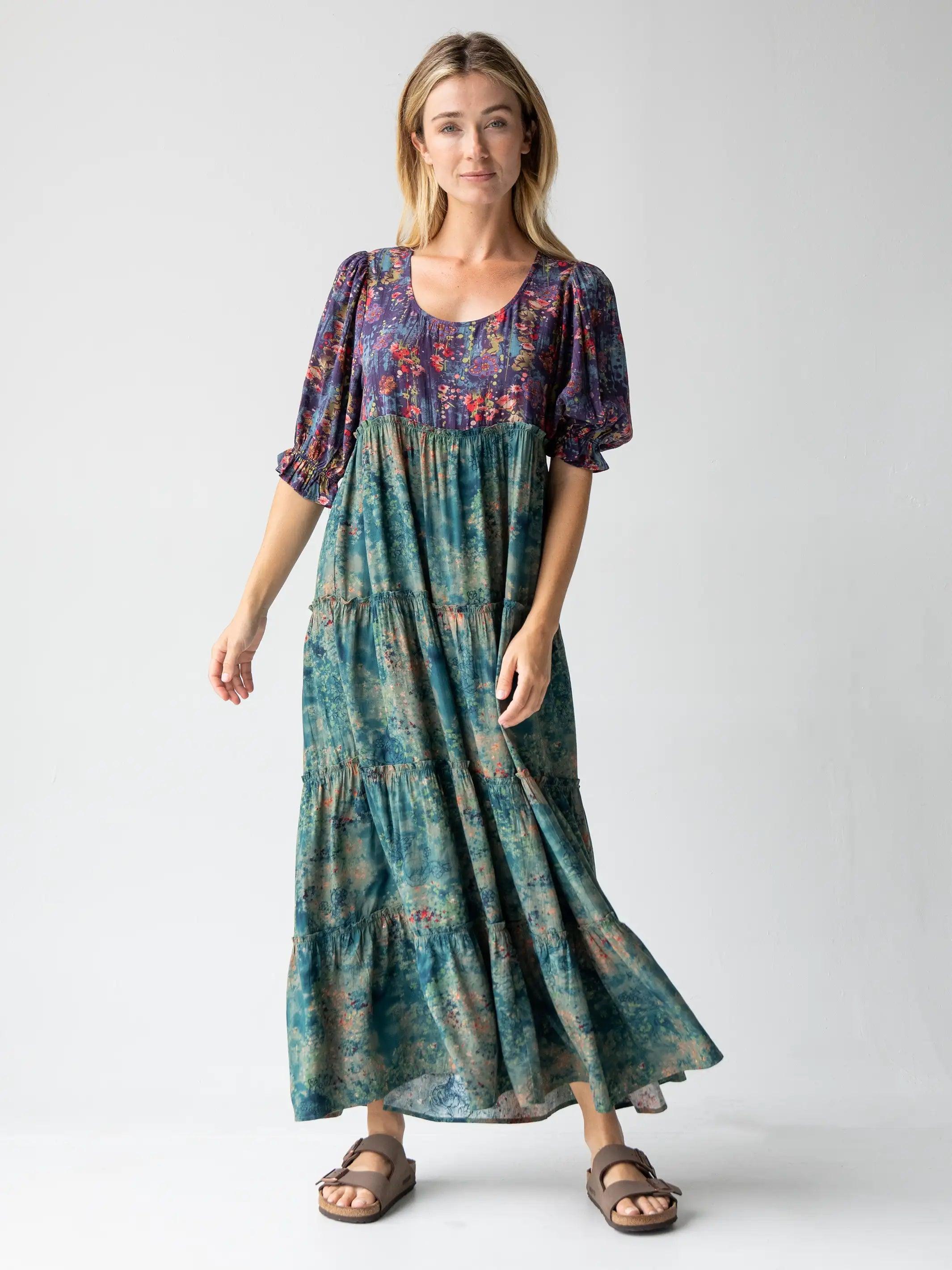 Collette Tiered Maxi Dress - Navy Turquoise Floral Product Image