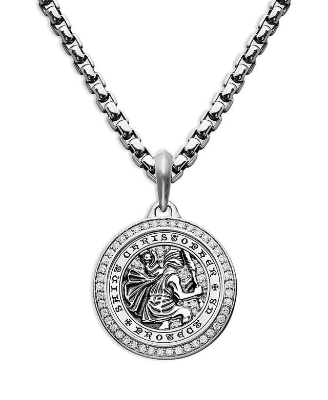 David Yurman Mens Sterling Silver St. Christopher Medallion Amulet with Pave Diamonds Product Image