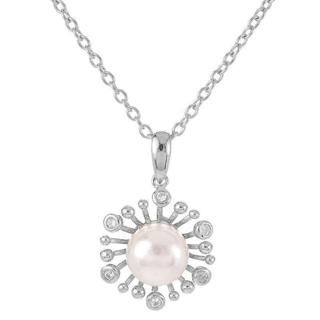 PearLustre by Imperial Sterling Silver Freshwater Cultured Pearl & Lab-Created White Sapphire Star Burst Pendant Necklace, Womens Product Image