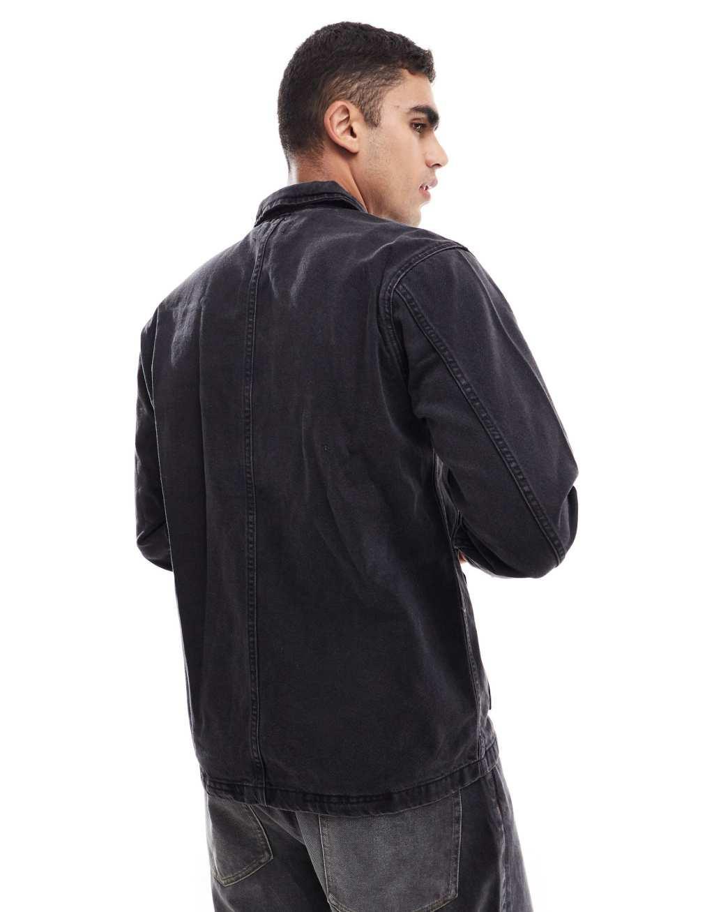 DTT denim worker overshirt in washed black Product Image