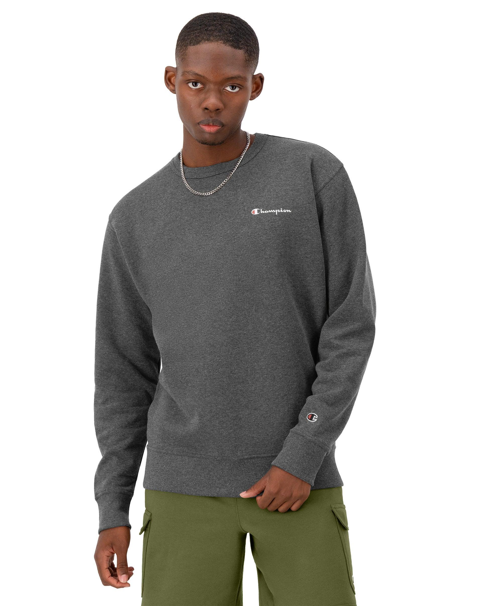 Mens Champion Powerblend Crewneck Sweatshirt, Script Logo Granite Heather L Product Image