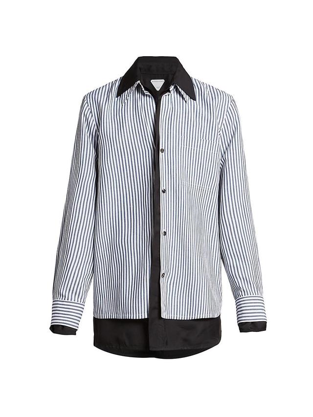 Mens Cotton Linen Striped Classic Shirt Product Image