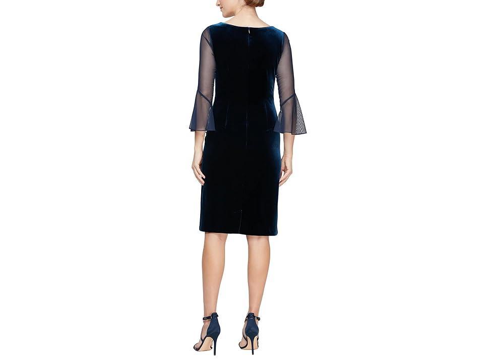 Alex Evenings Short Sheath Dress with Embellished Illusion Neckline and Bell Sleeves (Imperial) Women's Dress Product Image