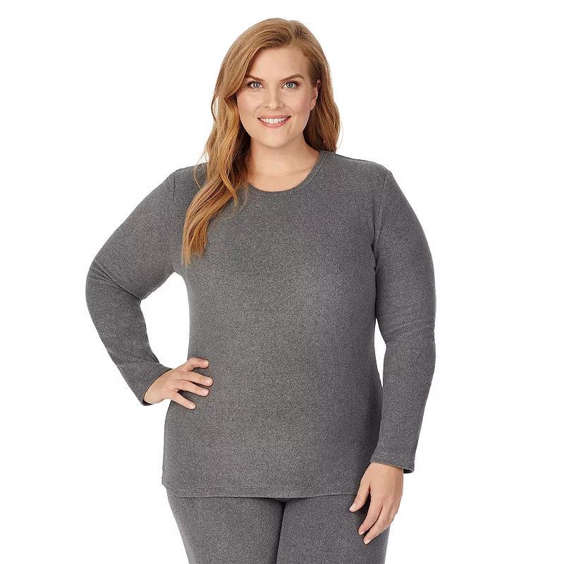 Plus Size Cuddl Duds Fleecewear Stretch Long Sleeve Crew Top, Womens Grey Heather Product Image