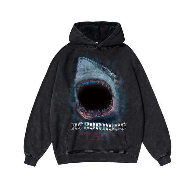 Statement Shark Graphic Washed Hoodie Product Image