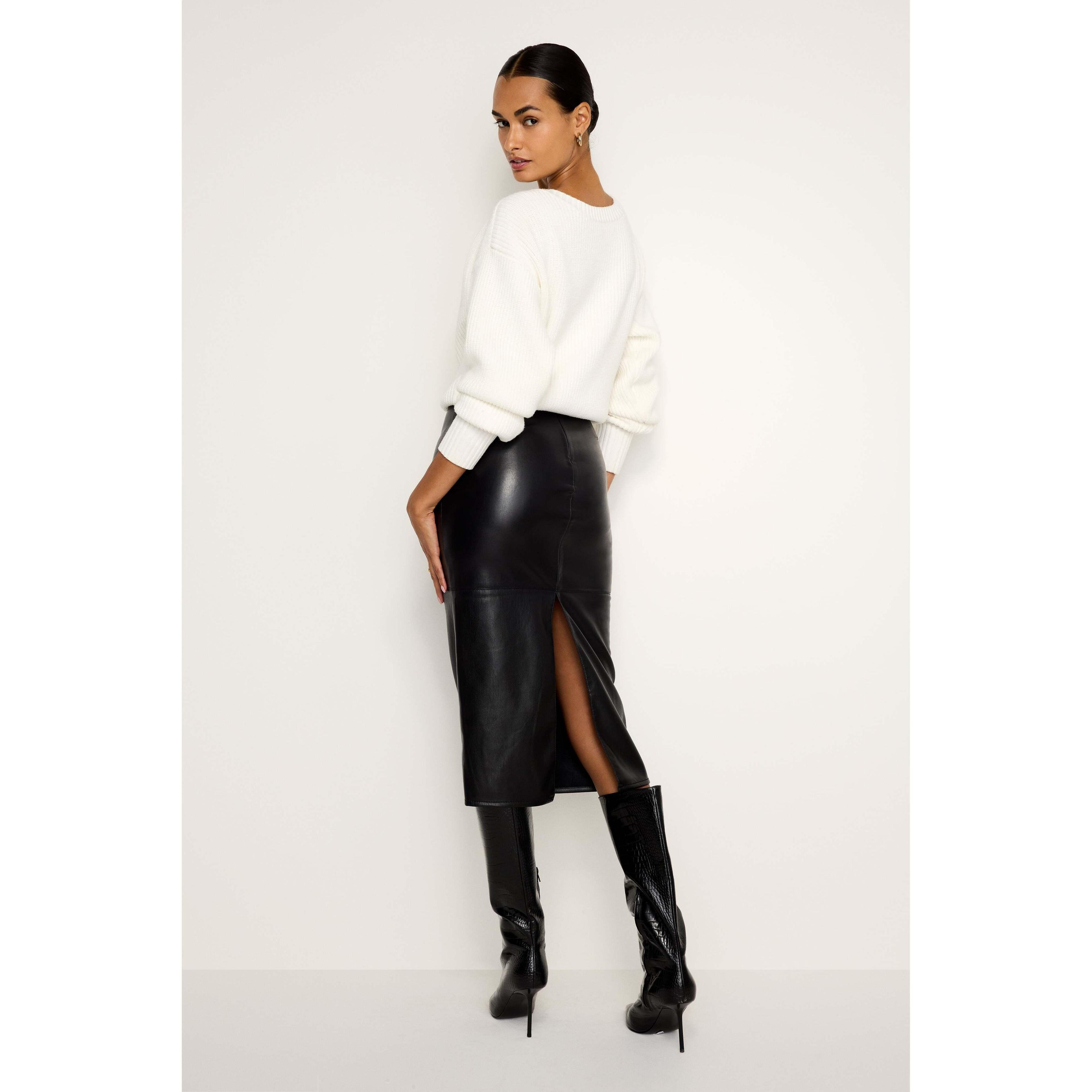 Womens Vegan Leather Midi Skirt | | Good American by Khlo Kardashian product image