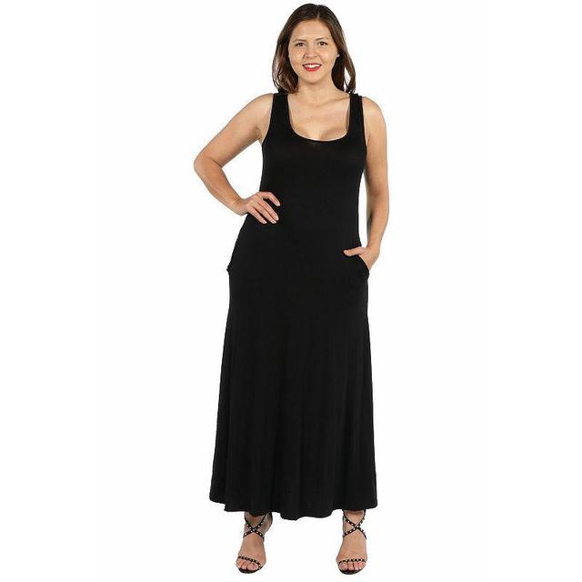 Plus Size 24seven Comfort Apparel Sleeveless Tank Maxi Dress with Pockets, Womens Black Product Image