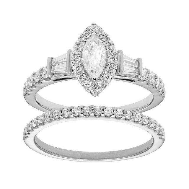 The Regal Collection 14k Gold 1 Carat T.W. IGL Certified Diamond Halo Engagement Ring Set, Womens White Marquise Product Image