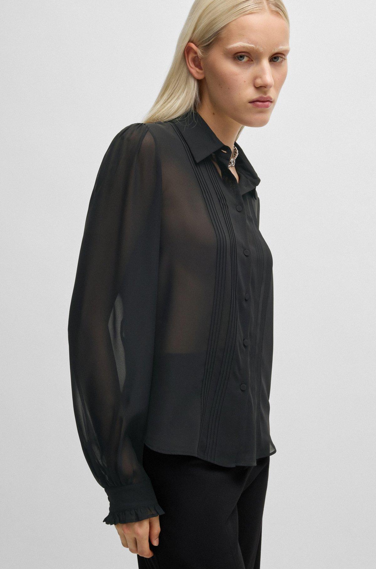 Sheer chiffon blouse with front pleats Product Image