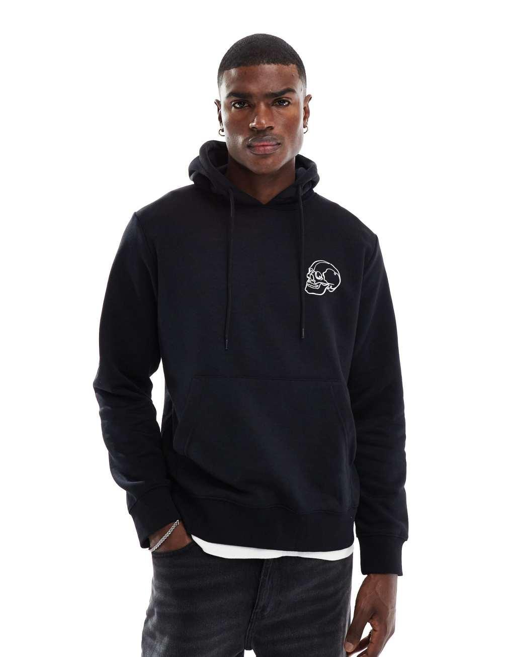 Jack & Jones oversized hoodie with skull back print in black  Product Image