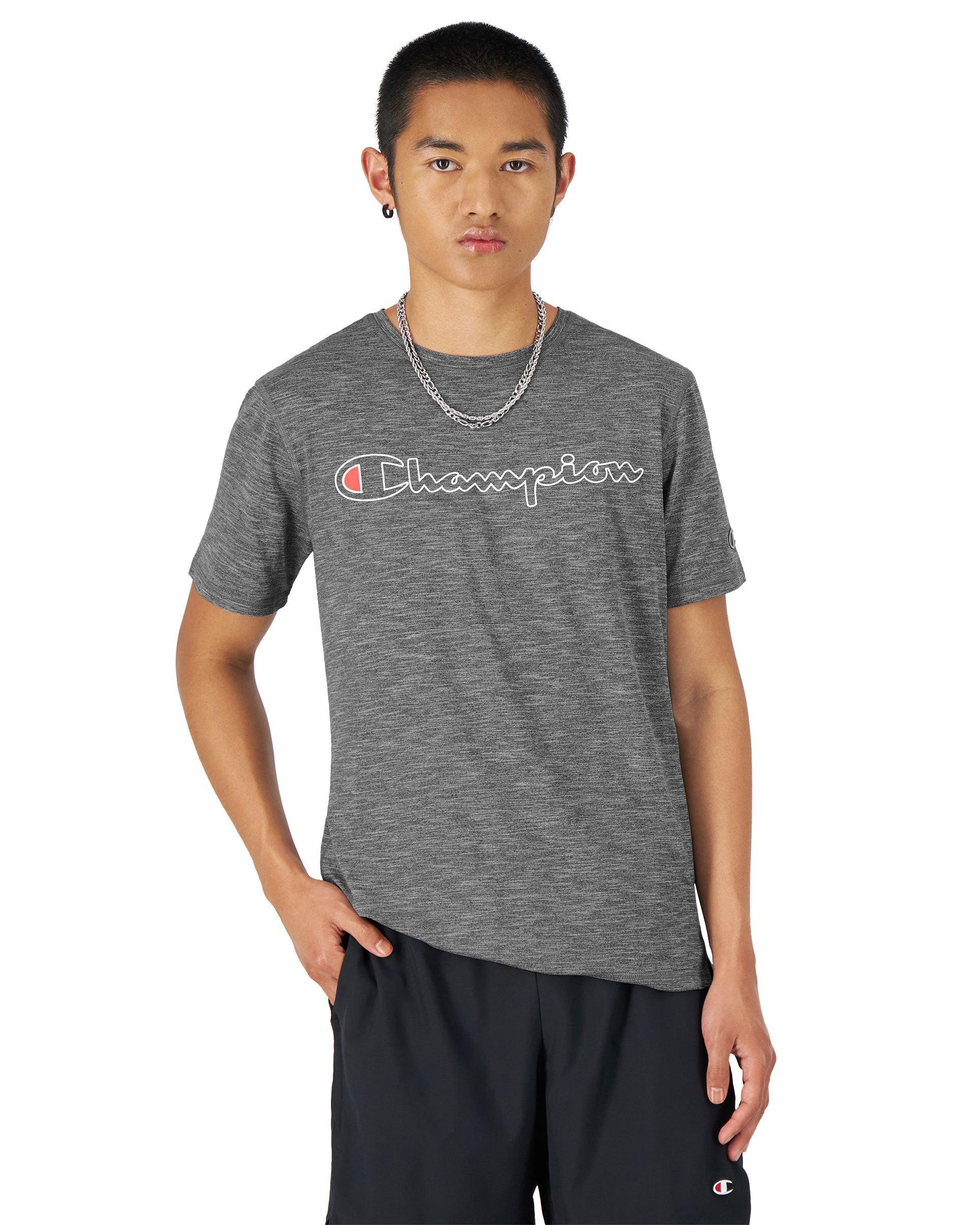 Mens Champion MVP T-Shirt, Classic Script Railroad Grey Heather L Product Image