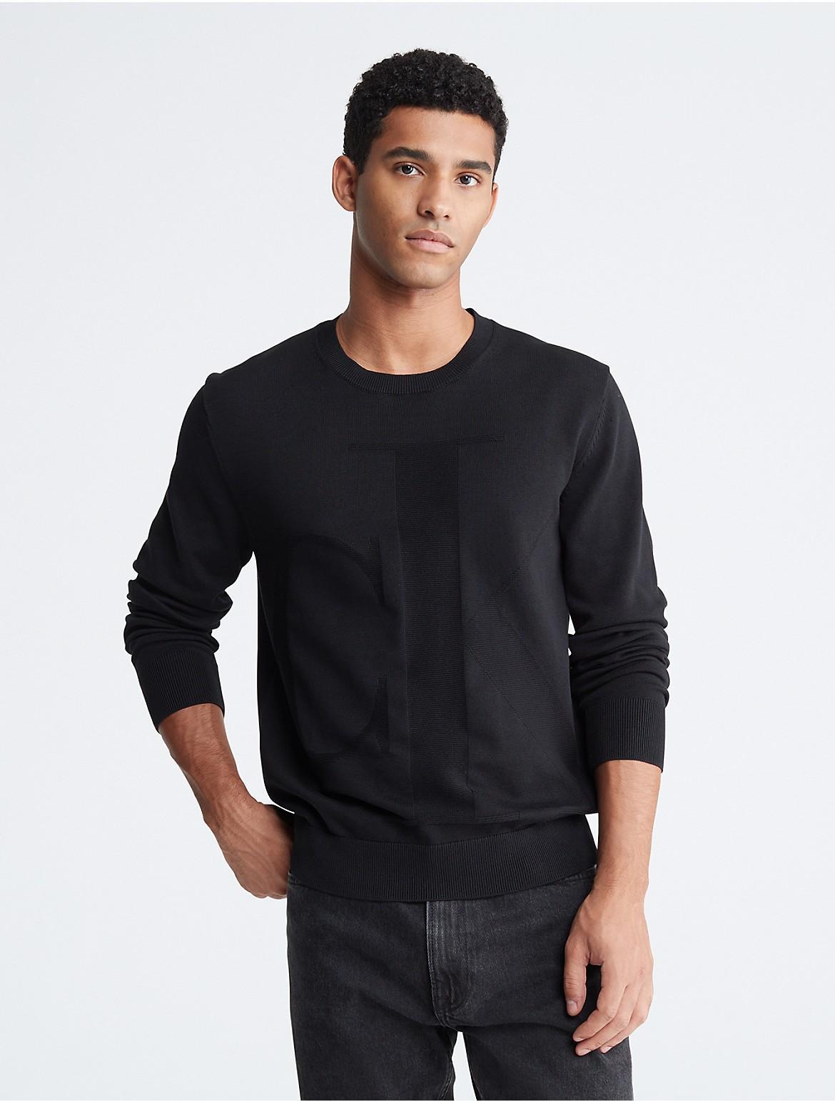 Calvin Klein Mens Smooth Cotton Monogram Logo Sweater - Black - L Product Image