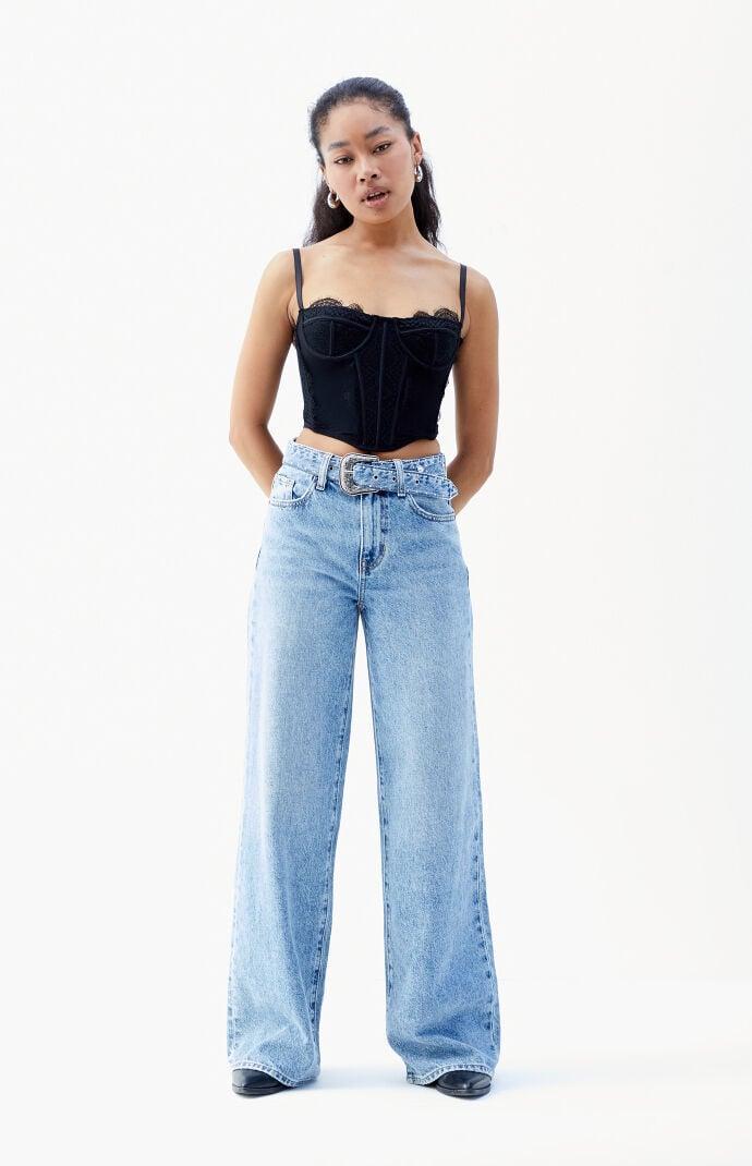 Women's Jessie Western Belt High Waisted Baggy Jeans - Product Image