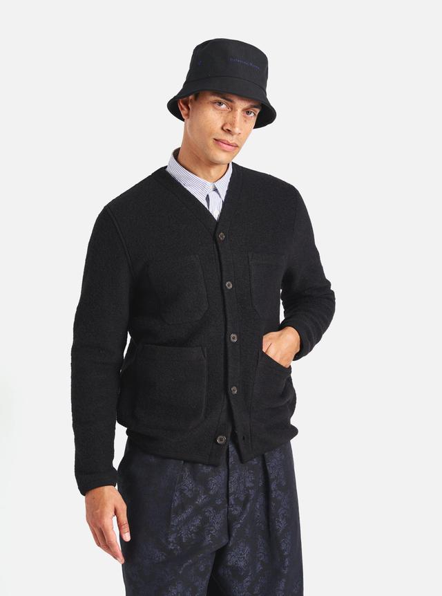 Universal Works Cardigan in Black Wool Fleece Product Image