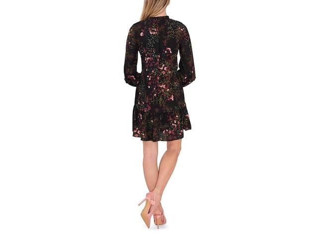 CeCe Floral Long Sleeve Babydoll Dress (Deep Mulberry) Women's Clothing Product Image