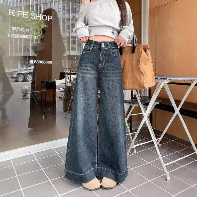 High Waist Washed Wide Leg Jeans Product Image