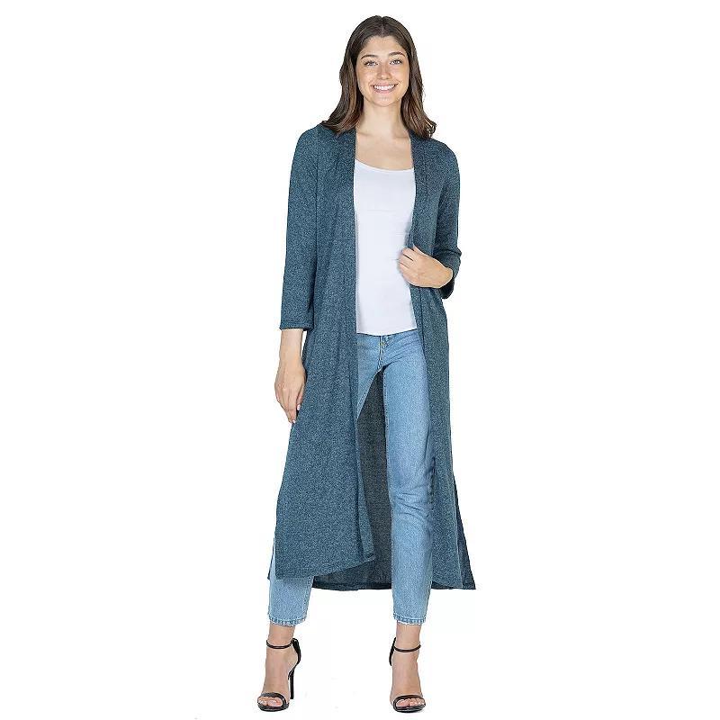 Womens 24Seven Comfort Apparel Long Duster Open Front Knit Cardigan Brown Product Image