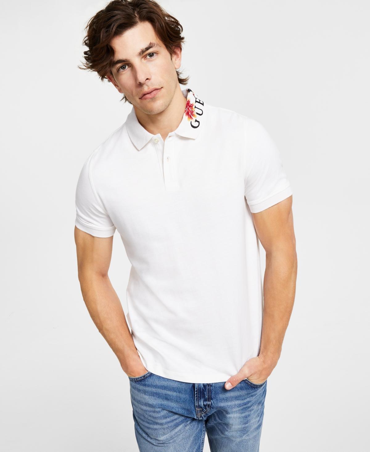 Guess Mens Embroidered Floral Short-Sleeve Polo Shirt Product Image