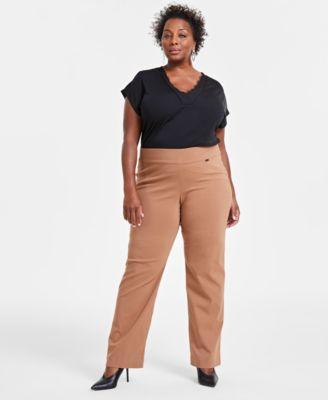 Plus Size Mid-Rise Pull-On Straight-Leg Pants, Created for Macy's  Product Image