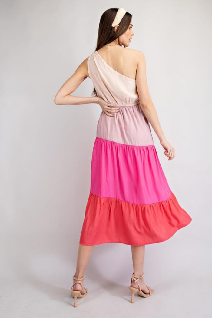 Color Block One Shoulder Dress Product Image