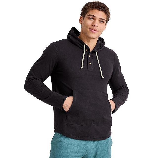 Mens Hanes Originals Cotton Henley Hooded Sweatshirt Product Image