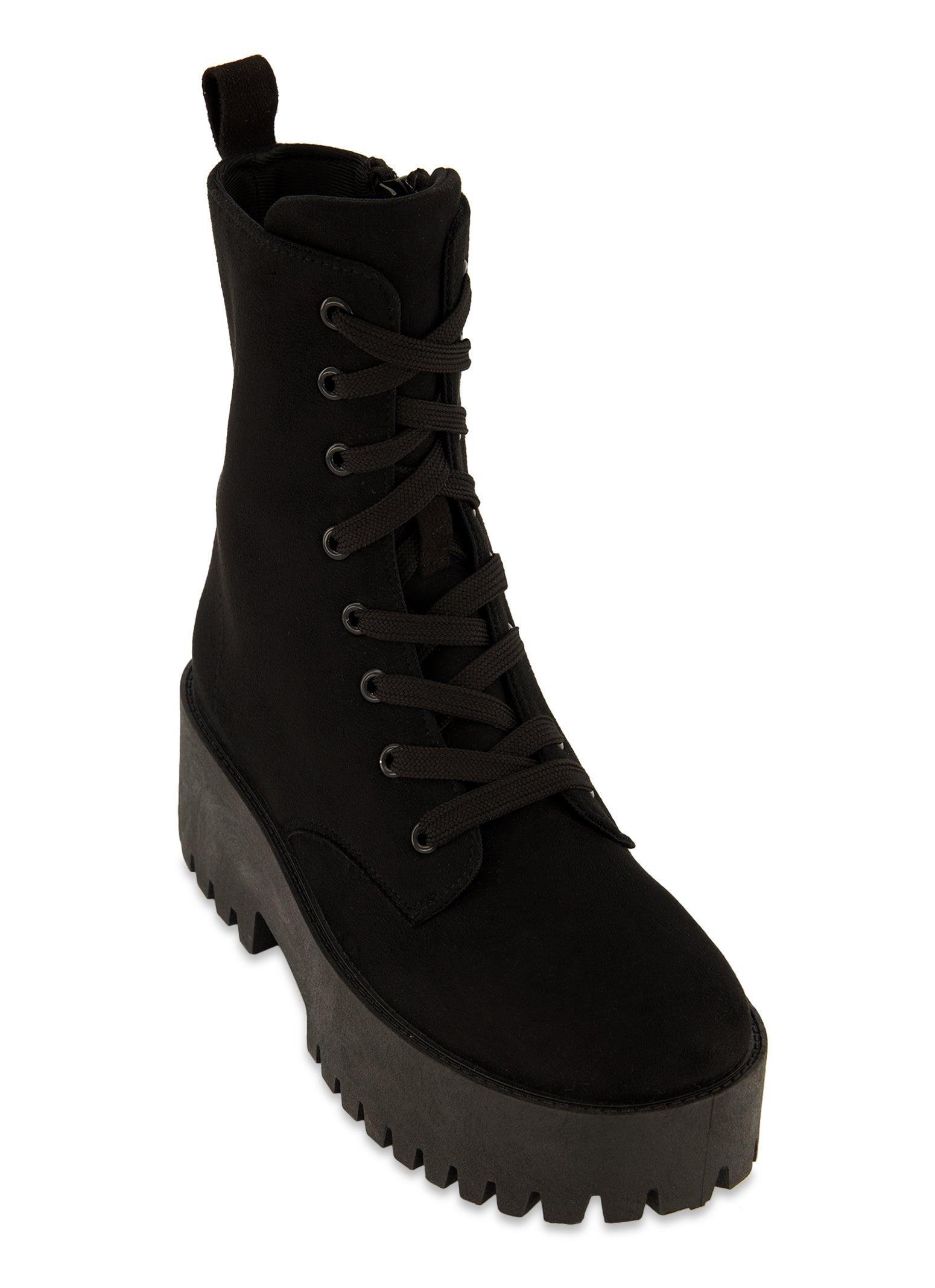 Womens Solid Platform Combat Lace Up Boots product image