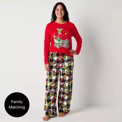 Womens Dr. Seuss Grinch Tall Crew Neck Long Sleeve 2-pc. Matching Family Pant Pajama Set Product Image